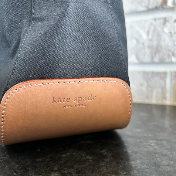 Kate Spade Purse, Black Nylon with Camel Leather Trim, Shoulder Strap Zipper Top - Picture 9 of 9